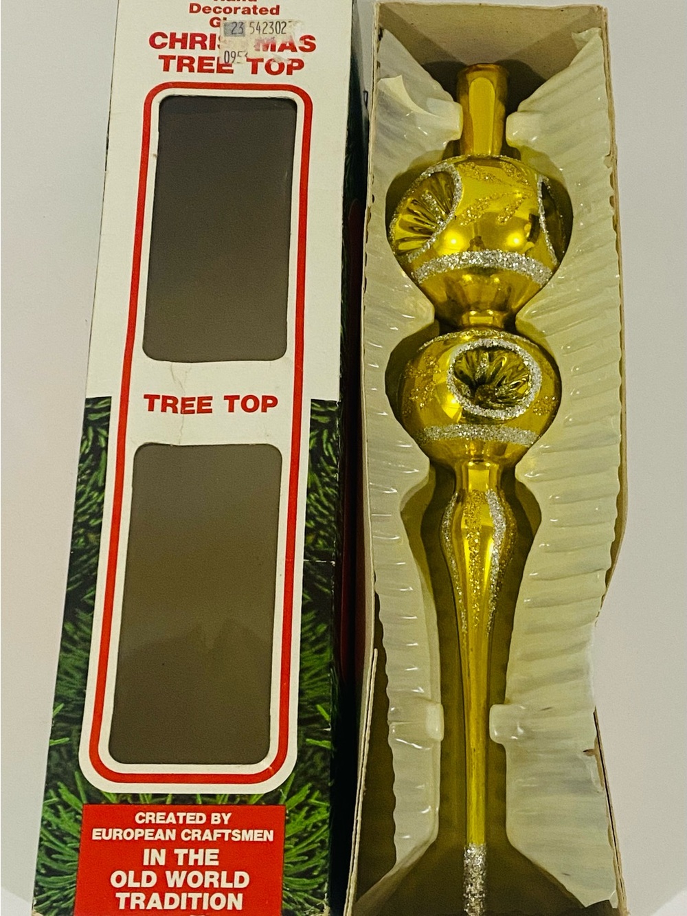 Gold Glass Finial Tree Topper - Shiny Glitter Accents